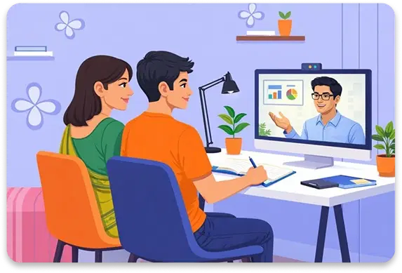 Parent and child learning together with online mentor